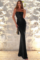 Sexy Backless Gold Foil Ruched Slim Sling Sequin Dress