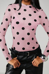 Polka Dot Sheer Mesh Long Sleeve Tee