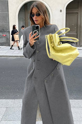 Gray Round Neck Wool Coat