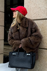 Wide Collar Mid Length Faux Fur Coat