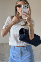 Openwork Short Sleeve Crew Neck Sweater