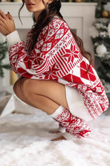 Christmas Snow Maple Ethnic Round Neck Long Sweater