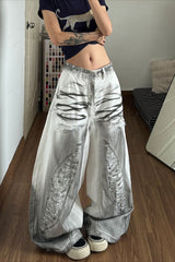 Metallic Torn Effect Wide Leg Jeans