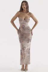 Floral V-Neck Cami Bodycon Midi Dress