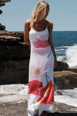 Floral U Neck Strap Backless Vacation Dress