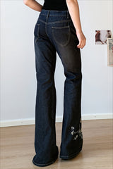 Western Floral Embroidered Wide Leg Jeans