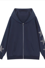 Rhinestone Star Oversized Zip Hoodie