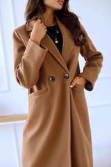 Wool Blend Double Breasted Lapel Elegant Christmas Outerwear