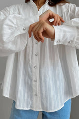 Textured Stand Collar Button Blouse