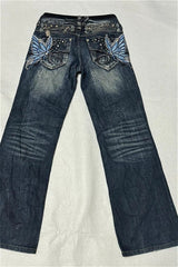 Butterfly Embroidered Washed Denim Bootcut Jeans