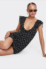 Polka Dot V-Neck Flutter Mini Dress
