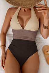 Colorblock Halter One Piece Swimwear