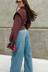 Loose Fit V Neck Suede Coat