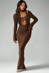 Striped Tie Waist U-Neck Maxi Dress