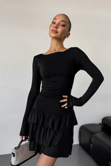 Ruffle Waist Round Neck Mini Dress