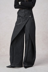 Swinging Symphony Fake Two-Piece Wide-Leg Jeans