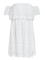 White Lace Off Shoulder Dress With Hollow Out Detail For Women Dresses