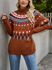 Vintage Striped Color Block Turtleneck Sweater