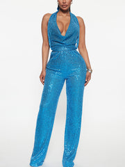 Drape High Graceful Heel Knee Boots Blue / S Jumpsuits & Rompers