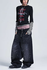 Gothic Plaid Layered Graphic Long Sleeve T-Shirt