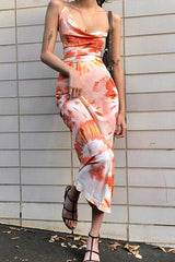 Printed Strap Backless Slim Maxi Floral Dress