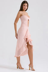 Pink Mesh Bodycon Midi Dress