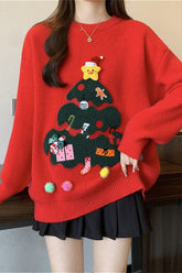 Christmas 3D Pom Pom Christmas Tree Print Sweater
