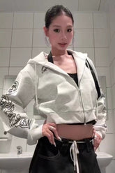 Gothic Letter Print Cropped Hoodie