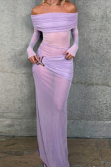 Off Shoulder Mesh Sleeve Maxi Dress