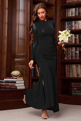 Solid Long Sleeve Split Maxi Dress