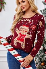 Christmas Gingerbread Man Color Block Polka Dots Sweater
