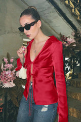 Satin Tie Front Blouse