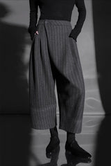 Relaxed Wide Leg Bootcut Wool Ankle Crop Pants