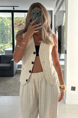 Striped Tailored Vest Straight Pants Set