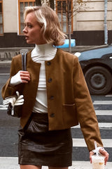 Vintage Brown Suede Round Neck Jacket