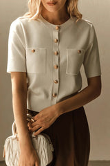 Short Sleeve Pocket Button Knit Cardigan