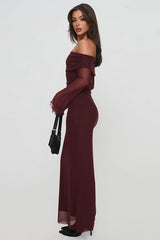One Shoulder Mesh Maxi Dress