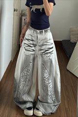 Metallic Torn Effect Wide Leg Jeans
