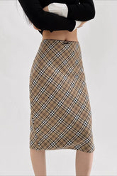 Lace Trimmed Plaid Bodycon Christmas Skirt