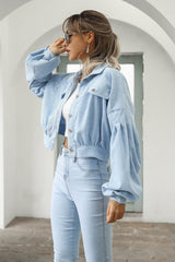 Button Up Corduroy Short Jacket Blue / S