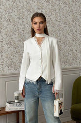 Lace Trim Fitted Single Breasted Blazer