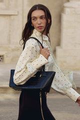 Polka Dot Tie Neck Blouse