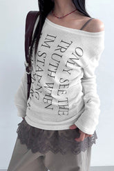 Statement Print Off Shoulder Long Sleeve Tee
