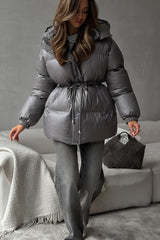 Drawstring Hooded Puffer Coat