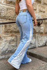 Contrast Lace Panel Wide Leg Jeans