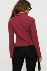 Pinstripe Flared Sleeve Fitted Button Front Blouse