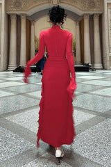 Ruffle Split Long Sleeve Maxi Dress