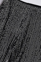 Black Silver Sequin Stripe Flared Pants