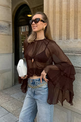 Ruffle Sleeve Loose Chiffon Blouse