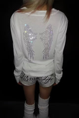 Rhinestone Cross Long Sleeve Fitted T-Shirt